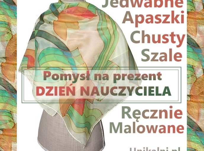 Ręcznie malowana, jedwabna apaszka dla wychowawczyni - prezent 14 października
