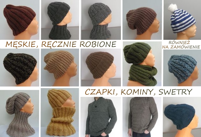 MESKIE RECZNIE ROBIONE SWETRY KOMINY CZAPKI