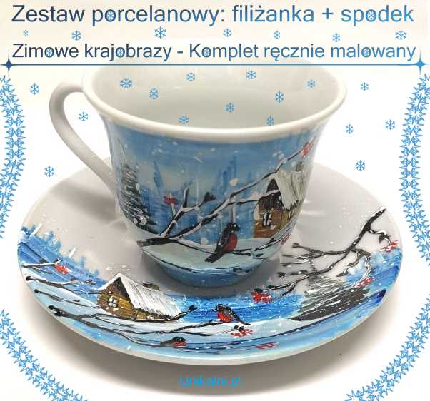 filizanka i spodek recznie malowana zima unikalni pl