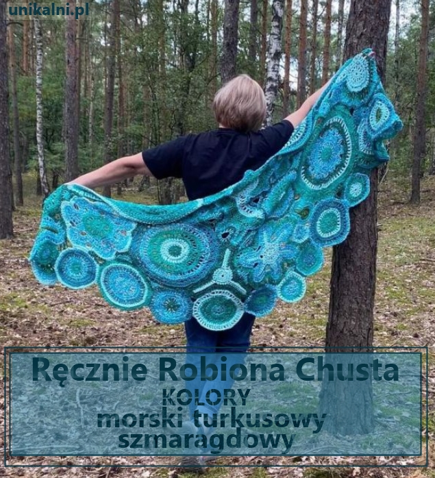 chusta recznie robiona bawelna turkus unikalni pl